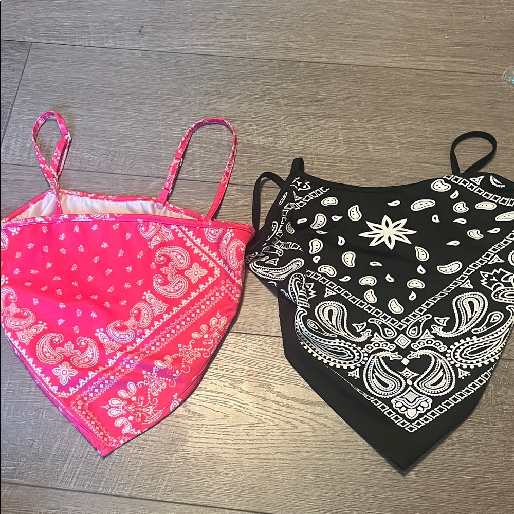 SHEIN Pink and Black Bandana Crop Tops